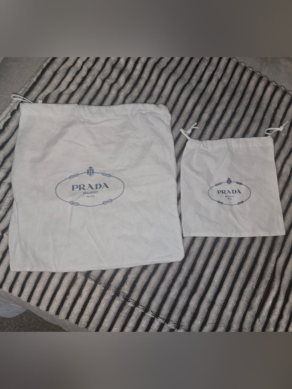 Prada White Dust Bags with Blue Logo (Set Of 2)